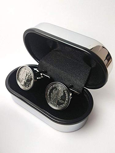 Mancuernillas con diseño moneda 1940 chapadas en rodio miniatura 3