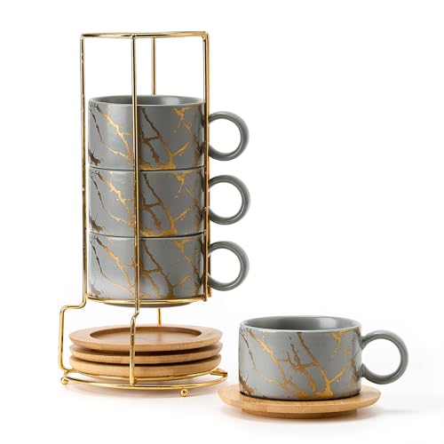 LUKA 6 Ounce Porcelain Stackable Espresso Cups...