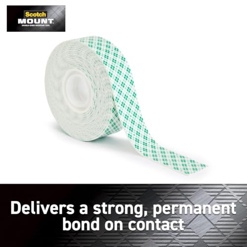 Image of Scotch-Mount Indoor Double-Sided Mounting White Tape, 1 in x 125 in (10.4 ft), Features 3M Industrial Strength Adhesive, No Mess or Tools (314H-MED) (Pack of 2)