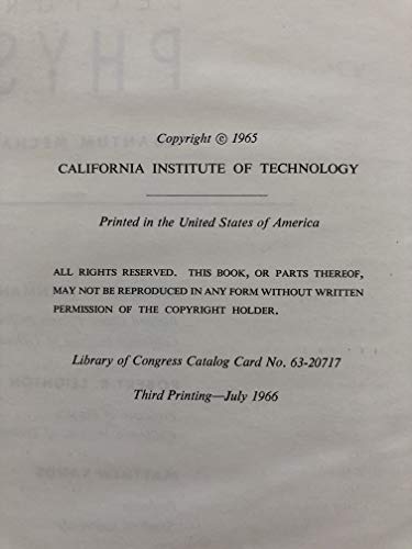 The Feynman Lectures on Phiysics Volume III: Qu... B0010OUK8M Book Cover