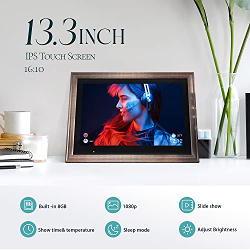 Digital Photo Frame 13.3 Inch Wifi Digital Picture Frames, Hd Touch Screen Smart Wi-Fi Digital Photo Frame, 8Gb Storage, Auto-Rotate, Remote Control, Easy To Share Photos Or Videos - Wall Mountable #TOP1