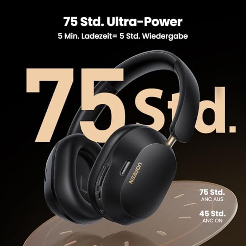 UGREEN HiTune Max5c Bluetooth Kopfhörer Over Ear mit Hybrid Active Noise Cancelling, Hi-Res Audio, LDAC, 75h Akku, Bluetooth 5.4, Spatial Audio, EQ in App, Duale Verbindung (Schwarz)