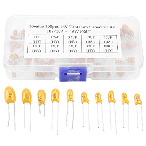 Aeloa - Condensador de tantalio de 10 valores 16 V 1 uf - 100 uF con caja de kit surtida (100 PC/caja)