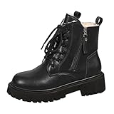 Elegant - Botas de piel planas para mujer, forro cálido, forro polar con cordones, cremallera y suela gruesa, antideslizante, a la moda, estilo británico, botas zapatos para mujer, Negro , 37 EU