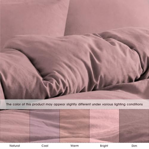 Image of Soft Washed Lavender Duvet Cover Set Queen Size,2 Pillow Shams,No Comforter | Prewashed Microfiber, 4 Corner Ties, Button Closure, Ultra Soft, Cotton-Like, All Seasons, Queen Duvet Cover 90x90 in