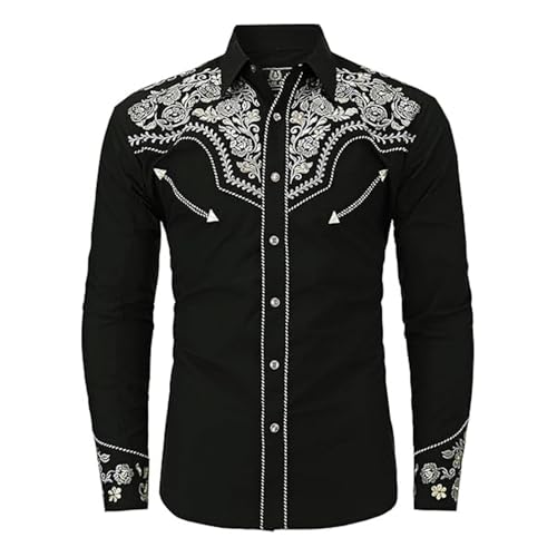 Générique Chemise Cowboy Western pour Homme Manches Longues Vintage Broderie Chemises Country Chemisette Grande Taille Africaine Style Hippie Costume Cowboy...