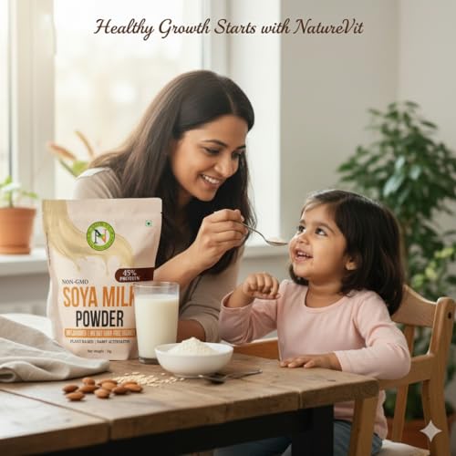 Image of Nature Vit SOYA Milk Powder, 1 kg [Plant-Based / Vegan Milk Alternative, Non-GMO & 49% Protein & Sugar Free]