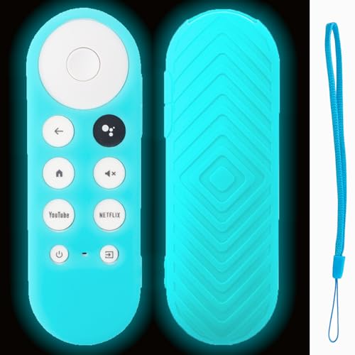 Glow Remote Cover Compatible with Chromecast with Google TV HD 2022/ 4K 2020 Voice Remote Control - TOKERSE Anti-Slip Shockproof Silicone Protective Case with Lanyard Glow in The Dark - Blue