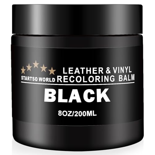 STARTSO WORLD Kit de Rénovation pour Cuir 200ml, Teinture Cuir Noir pour Meubles, Canapés, Sièges d'Auto - Teinture et Peinture pour Cuir Éraflé et Décoloré