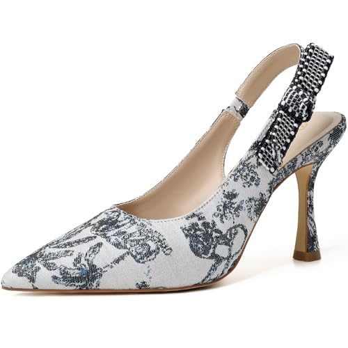 Image of RIBONGZ Sexy Slingback Pumps Elegant Dressy Heels for Women Closed Toe Pointy High Heels Wedding Bride Prom Party Evening Shoes