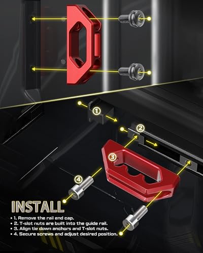 Image of RENO Aluminum Tie Down Anchors Combo, 2Pcs Bed Rail Cleat + 2Pcs Tie Down Hook Compatible with Tundra /Tacoma Truck, OEM PT278-35160 /35050-S1 /35100-S1 /35111 /35112 /PT785-35050-S1 /66312-0C010 (Red)