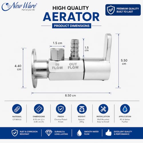 Image of New Ware CP Brass Water Purifier Tap Wall Mount Single Lever RO Water Filter Faucet with Quick Connect Outlet, Leak Proof Chrome Finish Replacement Tap for Home Kitchen Drinking Water Purifier