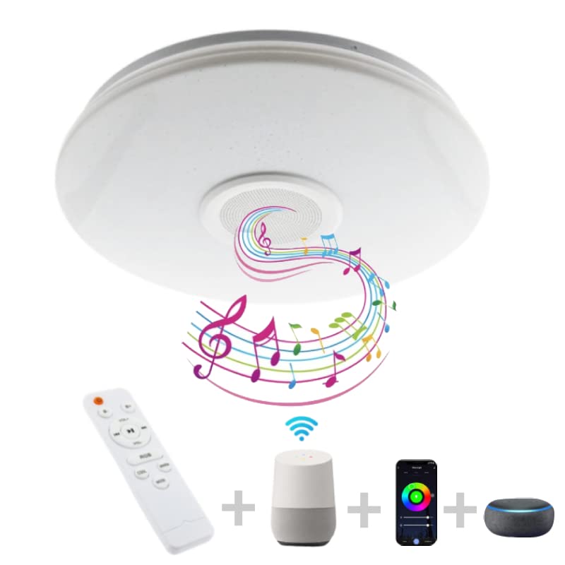 LEDUNI ® Lamparas de Techo Dormitorio Plafon con altavoz 30W LED Bluetooth3000K-6500K, Lamparas de Techo Ajustable RGB y Brillo, para Cocina, Dormitorio, Sala de Estar