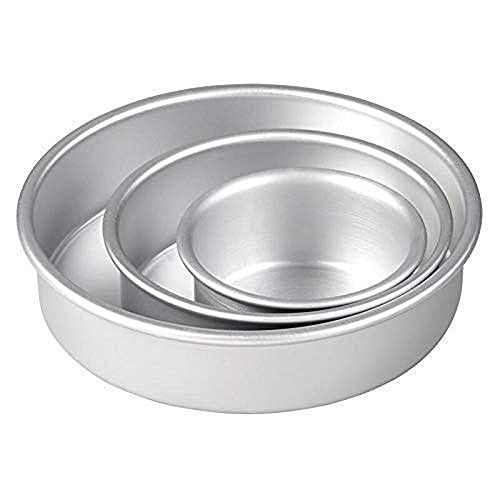 MAFAHH Aluminium Round Shape Cake Mould | Cake Tin | Cake Pan Can be Used in Microwave Oven, OTG, Cooker | Cake Baking and Decorating Tools | Cake Making Supplies | Set of 3 – Silver