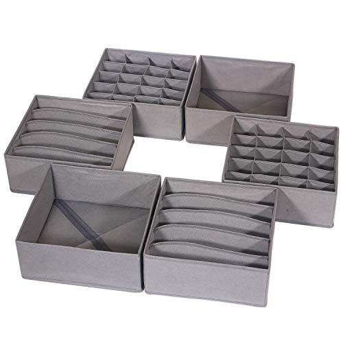 Diommell 6 Pack Foldable Cloth Storage Box Closet Dresser Drawer Organizer Fabric Baskets Bins Containers Divider For Clothes Underwear Bras Socks Lingerie Clothing, M Grey 22-2000 #TOP10