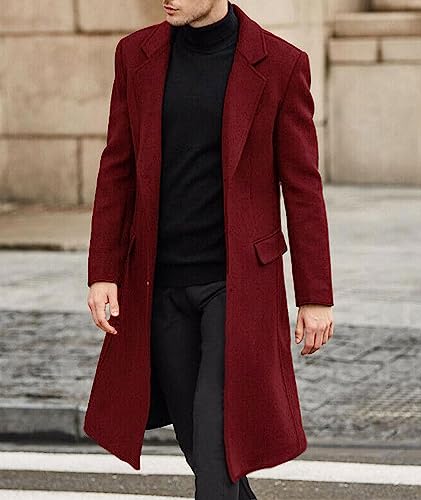 image for SOMTHRON Men's Casual Trench Coat Slim Fit Notched Collar Long Jacket 