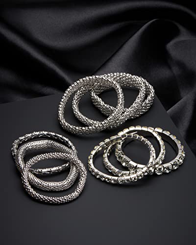 Badgley Mischka Women's Bracelet - Stackable Stretch Layered Crystal Snake Panther Link Mesh Bangle Tennis Bracelet2