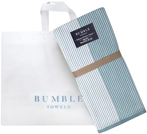 Premium Kitchen Towels (20”x 28”, 6 Pack) | Large Cotton Dish Towels | Flat & Terry Highly Absorbent Kitchen Linen Set with Hanging Loop | Aqua