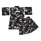 甚平 子供 男の子 [なごみや] 男の子 甚平 古典柄夏祭り 夕涼み 花火 部屋着 ルームウェア パジャマ キッズ 90cm 雲龍_黒