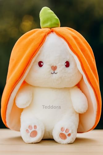 Image of Rabbit with Chain Reversible Carrot Bunny Orange Soft Toy for Girls Boys Kids, Zipper Animal Stuffed Baby Teddy Gift Birthday, 20 cm