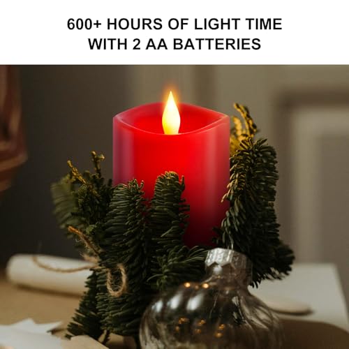 Image of 3x4 Flickering Flameless Candles,Real Wax Pillar led Candles Flickering,with Timer,4 inch Flameless Candles with Remote,for Party Wedding Holiday Home Decor,Red
