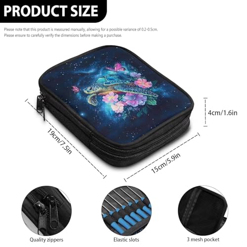 Image of Turtle Crochet Hook Case with Web Pockets Butterfly Knitting Needle Case Portable Crochet Storage Organizer Empty for Airports and Parks Washable East to Carry