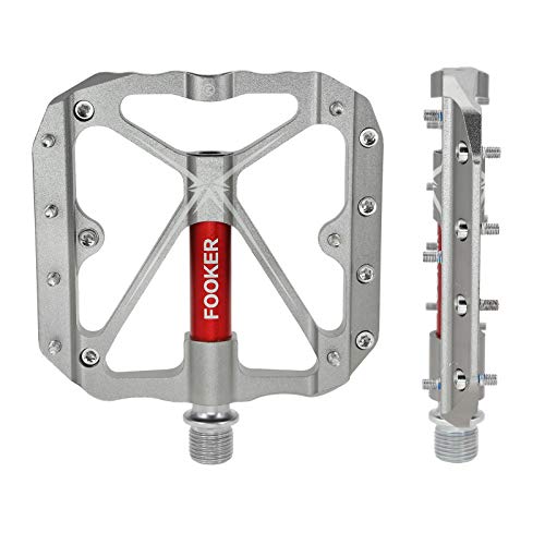 Fooker Mountain Bike Pedals Non-Slip Bike Pedals Platform Bicycle Flat Alloy Pedals 9/16 Needle Roller Bearing (It Red Needle Roller Bearing) #TOP2