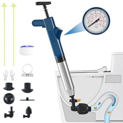 Image of Toilet Plunger, High Pressure Air Drain Blaster with Real-Time Heavy Duty Drain Clog Remover, Powerful Toilet Unclogger Plungers for Bathroom, Shower, Kitchen, Floor