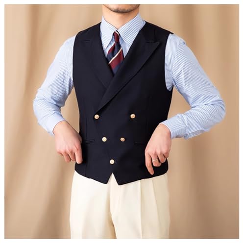 Mens Double Breasted Suit Vest Lightweight Waistcoat Slim Fit Casual Formal Dress Vest2