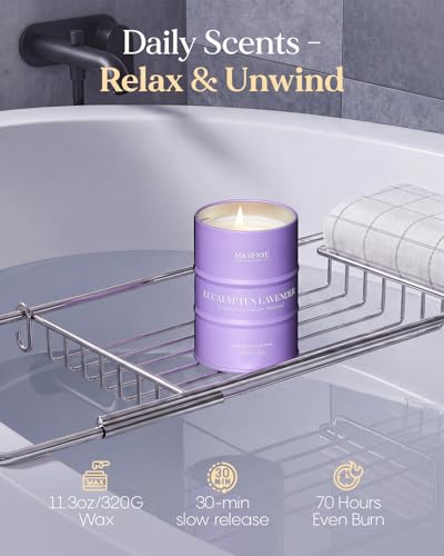 Image of M&SENSE Eucalyptus Lavender Scented Candles Natural Non Toxic, Aromatherapy Candle for Stress Relief Meditation Relaxing, Housewarming Gifts for Women Men, 11.3oz 70 Hour Long Burning