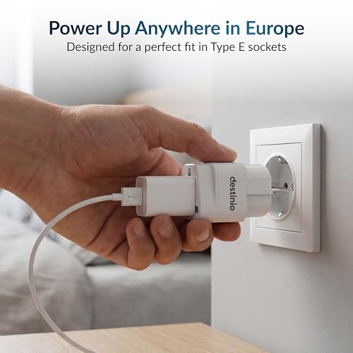 Image of Destinio Universal Europe Travel Adapter Type E /F Schuko Plug Converter 13A 250V, International EU Power Socket for Germany France Spain, Portable European Plug for Mobile Laptop Charger (Pack of 1)