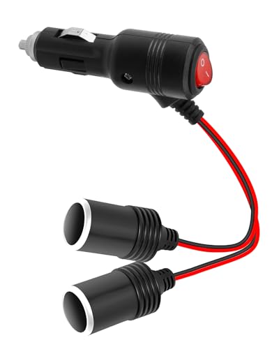 1 a 2 Mechero de Coche Encendedor Cigarrillos 12V 24V Enchufe Mechero de Coche Doble Encendedor Cigarrillo con Interruptor 18AWG Cable de Extensión con 15A Fusibile para Coche, Barco, Camiones (15cm)