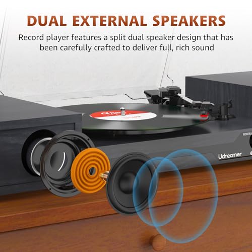 Image of Vinyl Record Player with Speakers,Bluetooth Portable Turntable for Vinyl Records,Phonograph LP Player with 3 Speed USB RCA in Vintage Black