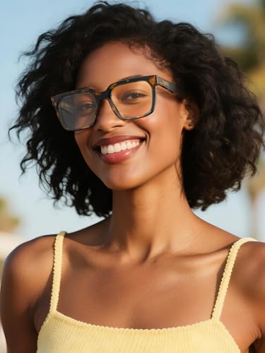 VISOONE Rectangle TR90 Blue Light Blocking Glasses Computer Glasses with Preppy Look for Women and Men Cougar