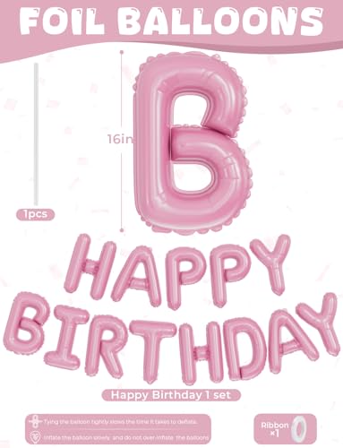 Image of Pink Happy Birthday Balloon Banner, 16 Inch Light Pink Happy Birthday Foil Letter Balloons, Sweet HBD Decorations for Baby Girl, First Birthday, Toddler, Baby Shower, Photo Backdrop