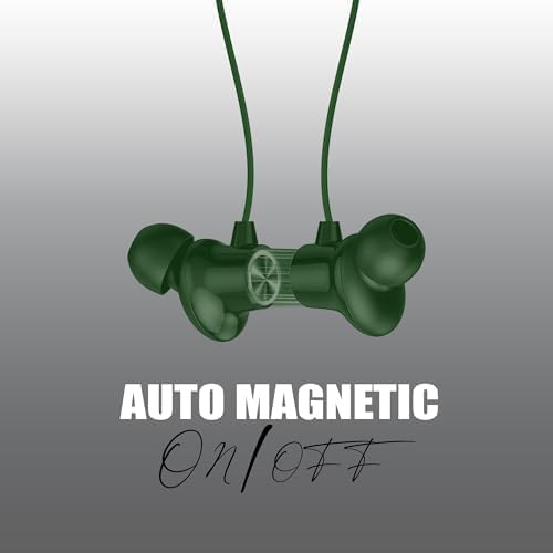Image of Kratos Green Bluetooth Neckband with 55H Playtime, Deep Bass, Stereo Sound, HD Calls, Magnetic Earbuds, Voice Assistant, Type-C Fast Charging, Rich Audio, Hollow Switch for Comfort & Style