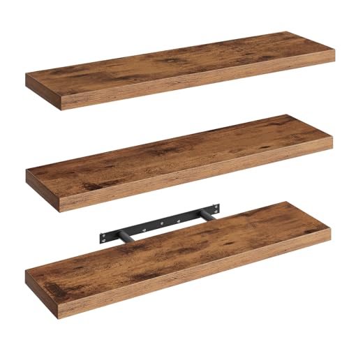 RALGEND Floating Shelves for Wall 1.5 Thick Wall Shelf Set of 3 with Invisible Brackets L31.5 x W7.9 Hanging Shelves Farmhouse Home Decor for Bathroom Living Room Bedroom Rustic Brown 8301BJP3BF