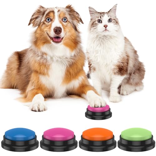 4 Pcs Dog Buttons Talk Training Recordable Dog Communication Button Colorful Pet Training Buttons Battery Powered Pet Training Buzzer Train Your Dog To Press Buttons Funny Gift for Dog (4pcs)