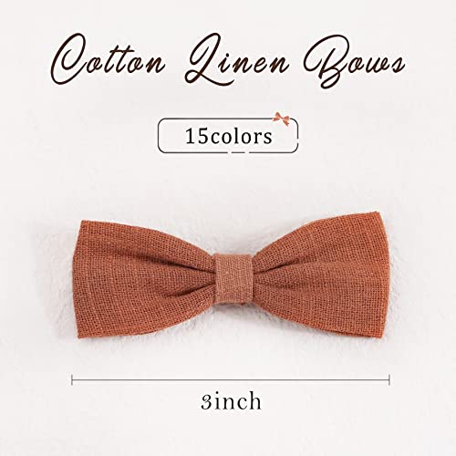 30Pcs Baby Girls Hair Clips Cotton Linen Fabric 3 Inch Small Bow Knot Alligator Hair Barrettes Non-Slip Lined Hair Accessories For Infants Toddler Kids, 15 Colors In Pairs #TOP5