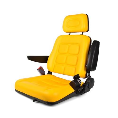 siège de chariot élévateur universel avec dossier réglable, tracteur en PVC avec ceinture de sécurité auto-rebondissante, tondeuse à gazon jaune avec appui-tête