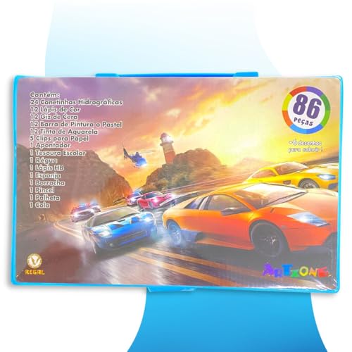 Maleta de Pintura Infantil Kit Escolar Estojo Para Colorir (Azul 86 peças)