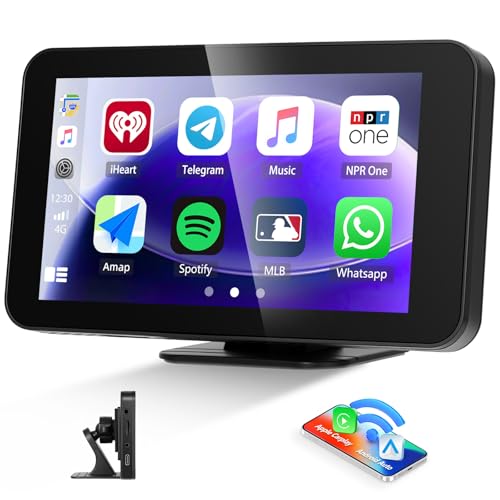 CAMECHO [2025] Appareil de Navigation avec Carplay sans Fil Android Auto, Écran Tactile HD de 4,7 Pouces avec Double Bluetooth, Égaliseur, Émetteur FM, Airplay, Android Cast et Prise AV de Type