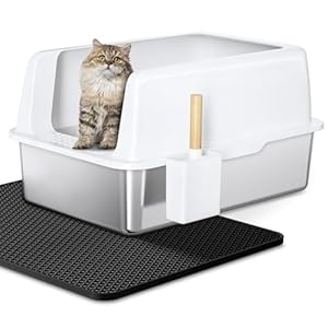 Zarler Stainless Steel Litter Box with Lid, Extra Large Cat Litter Box, XL Large Metal Litter Box for Big Cats with High Sided, White (Non-Sticky, Easy to Clean, Anti-Urine Leakage)