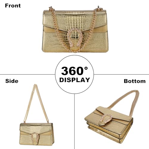 Image of Women's Crossbody Shoulder Bag Snake Print Satchel Purse Leather Chain Clutch Evening Handbag