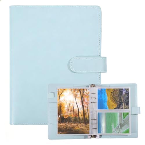 Álbum de tarjetas de fotos de 6 anillos organizador de piel sintética azul de 2 piezas 2