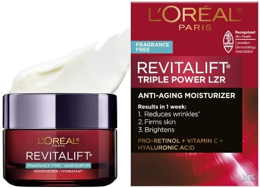L’Oréal Paris Day Moisturizer, Revitalift Triple Power LZR, With Pro-Retinol, Vitamin C + Hyaluronic Acid, Reduces Look of Wrinkles, Firms Skin, Smoother Texture, Fragrance-Free, Skincare, 50 ml