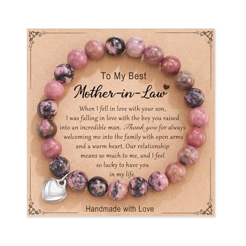 HGDEER Natural Stone - Promotes Calm, Positive Energy, and Offer Protection, Pink Zebra Jasper Bracelet Perfect Mother Day Gift with a Heartfelt Quote Card