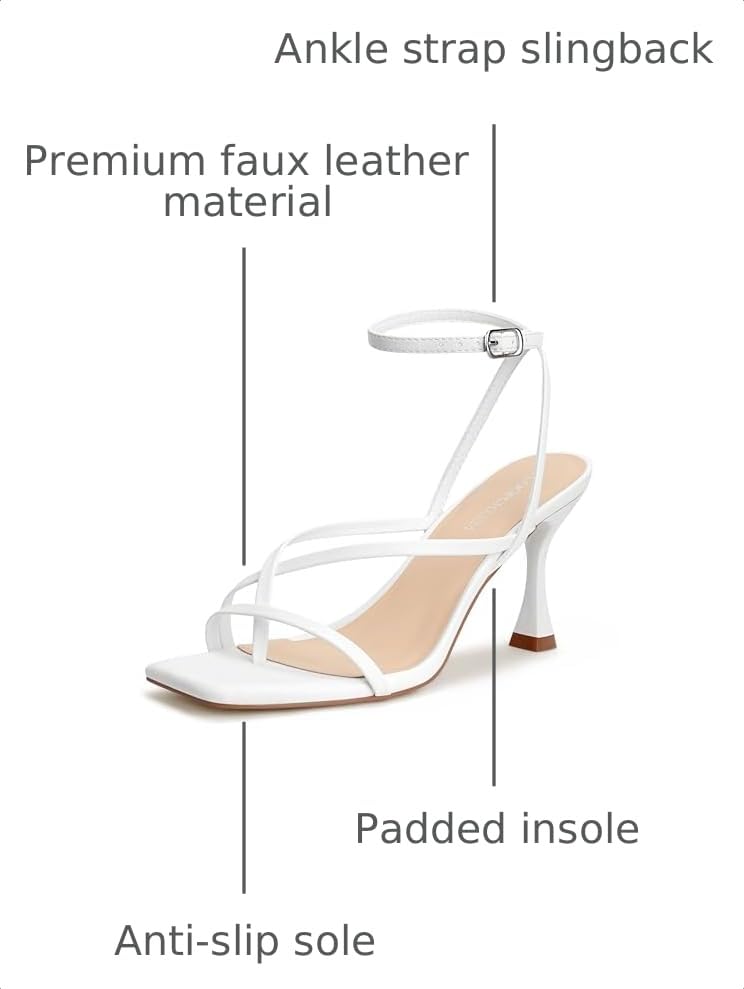 Image of Women's Strappy High Heels Sandals Square Open Toe Ankle Strap Slingback Thong Stilettos Shoes for Wedding