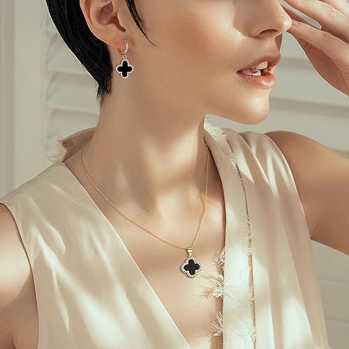 Clover Necklace and Clover Earrings Black White Green Red Pendant 18k Gold Plated Lucky Clover Jewelry Set for Women Trendy3
