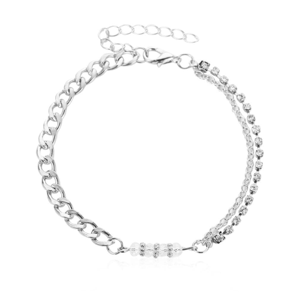 Cavigliera da donna doppio strato in cristallo anello per piede catena multistrato perline cavigliera regalo gioielli alla caviglia (Oro F)